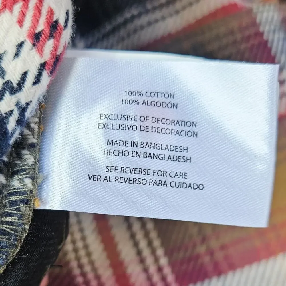 Orvis Flannel Sweater Button UP Brown Red Plaid Print Size Medium Button Pockets